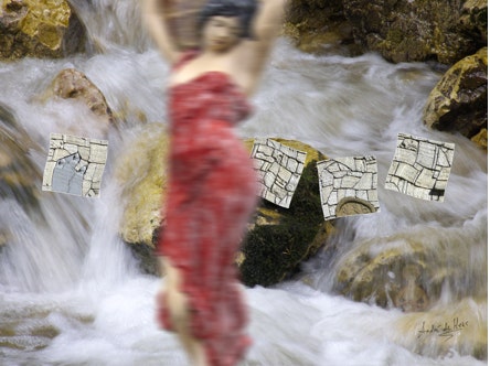 Dancing woman in running water